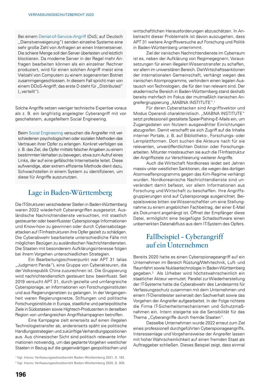 Seite 194 des Verfassungsschutzbericht 2022 Baden-Württemberg