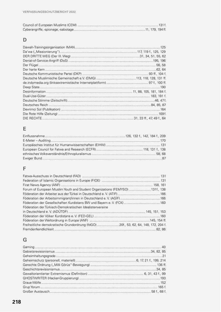 Seite 216 des Verfassungsschutzbericht 2022 Baden-Württemberg