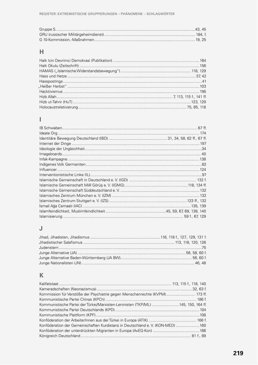 Seite 217 des Verfassungsschutzbericht 2022 Baden-Württemberg