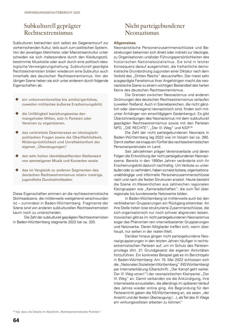 Seite 62 des Verfassungsschutzbericht 2022 Baden-Württemberg