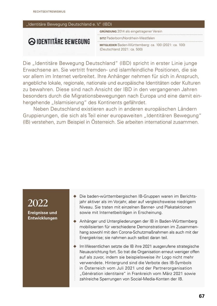 Seite 65 des Verfassungsschutzbericht 2022 Baden-Württemberg