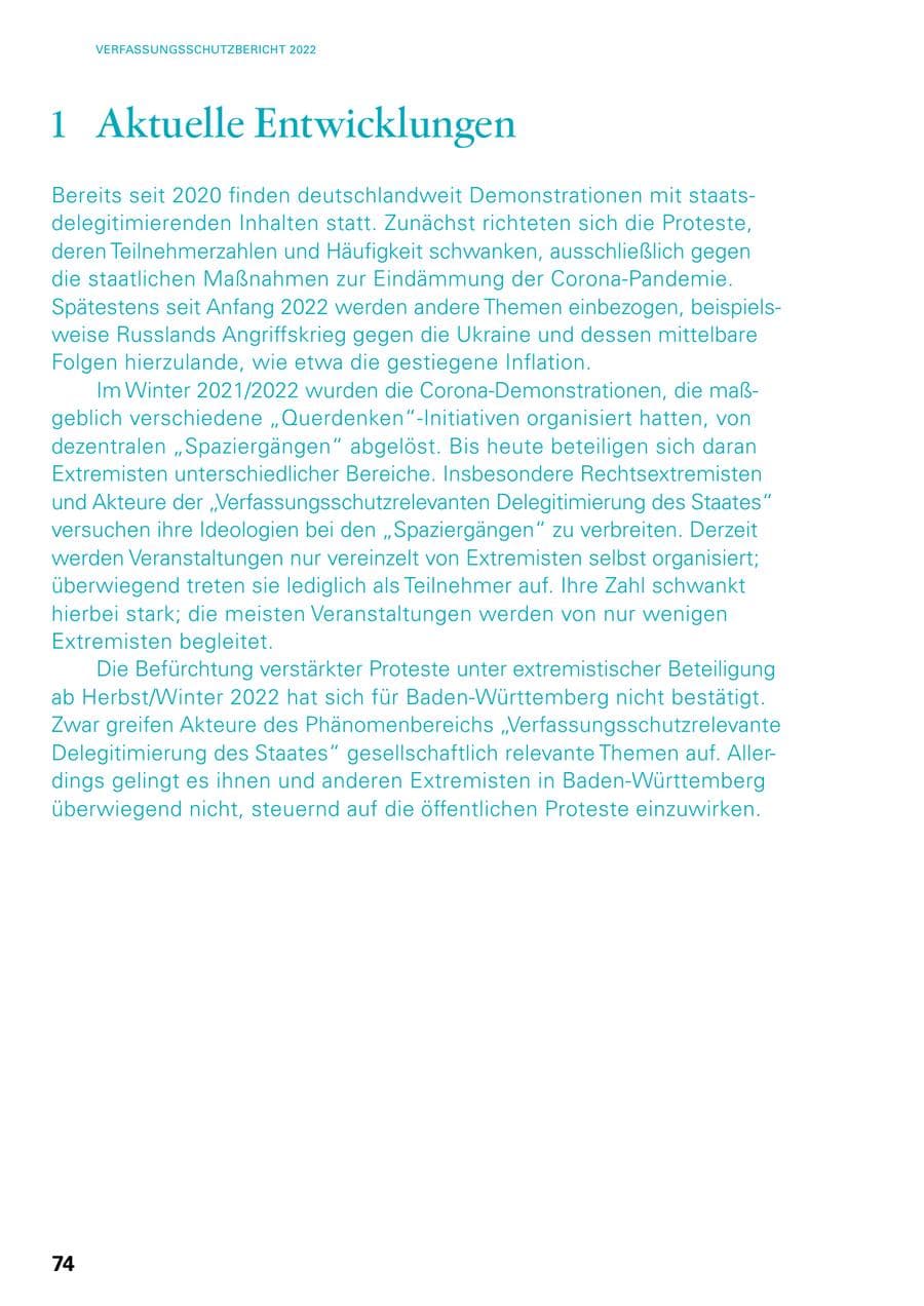 Seite 72 des Verfassungsschutzbericht 2022 Baden-Württemberg
