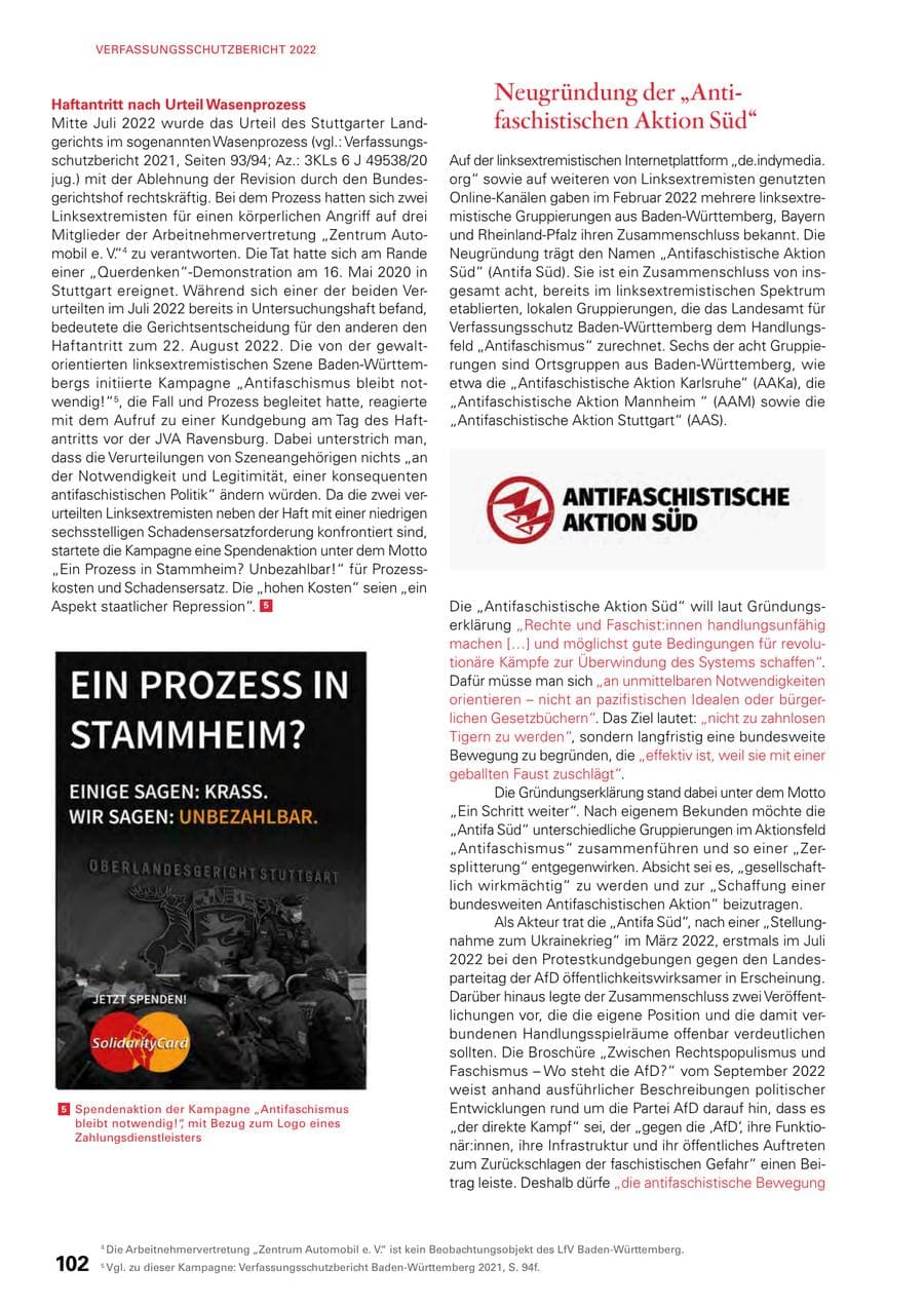 Seite 100 des Verfassungsschutzbericht 2022 Baden-Württemberg