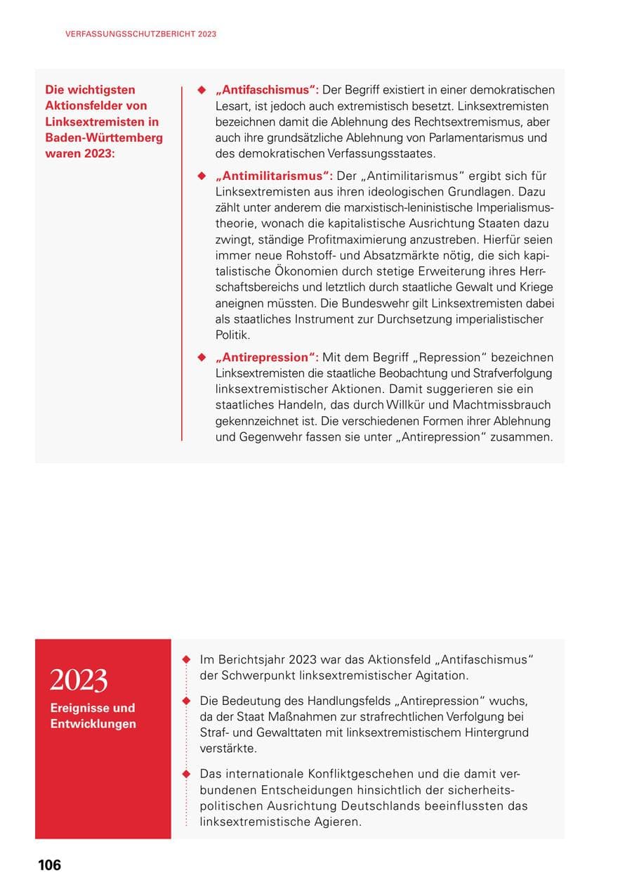 Seite 104 des Verfassungsschutzbericht 2023 Baden-Württemberg