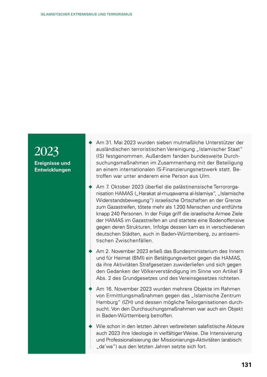 Seite 129 des Verfassungsschutzbericht 2023 Baden-Württemberg