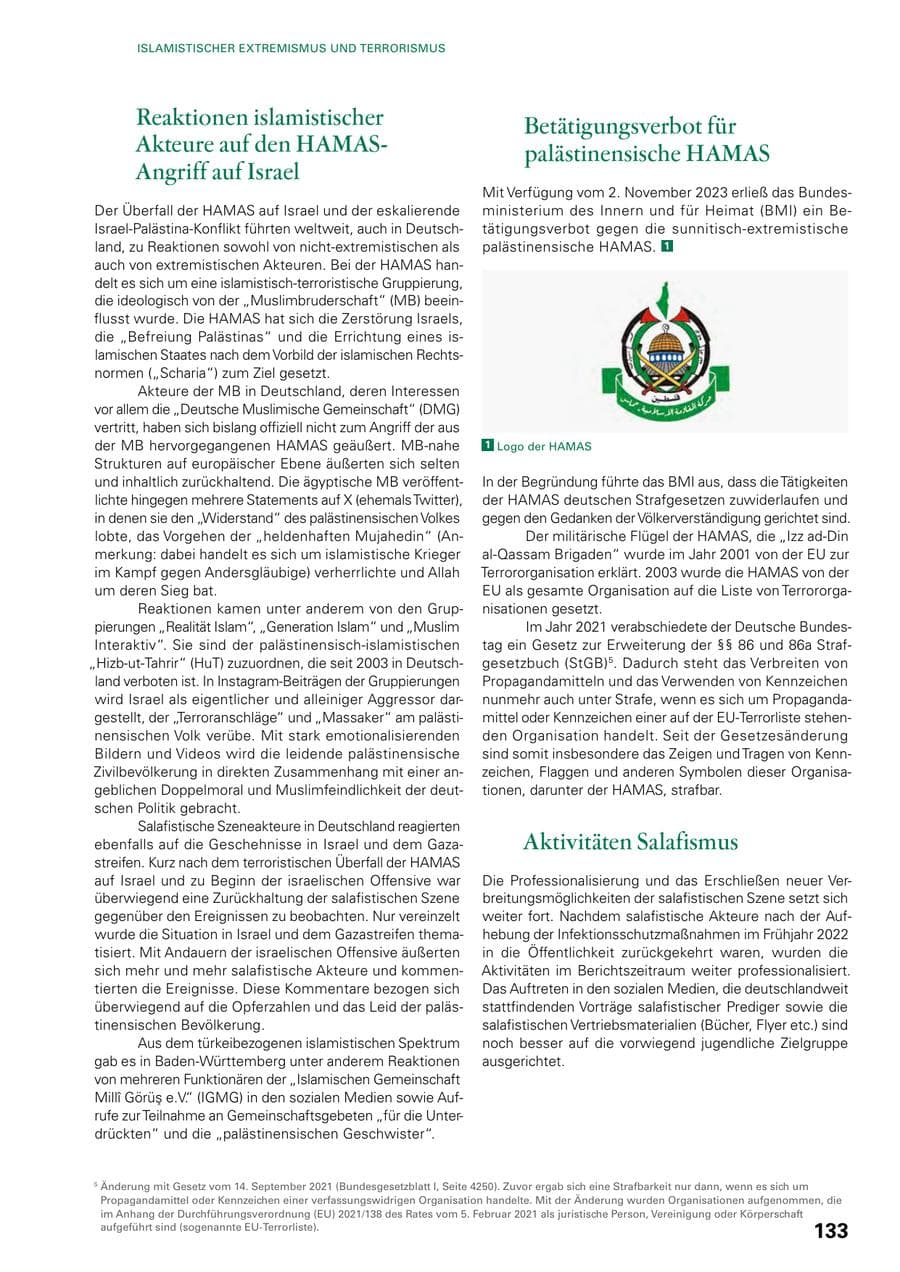 Seite 131 des Verfassungsschutzbericht 2023 Baden-Württemberg