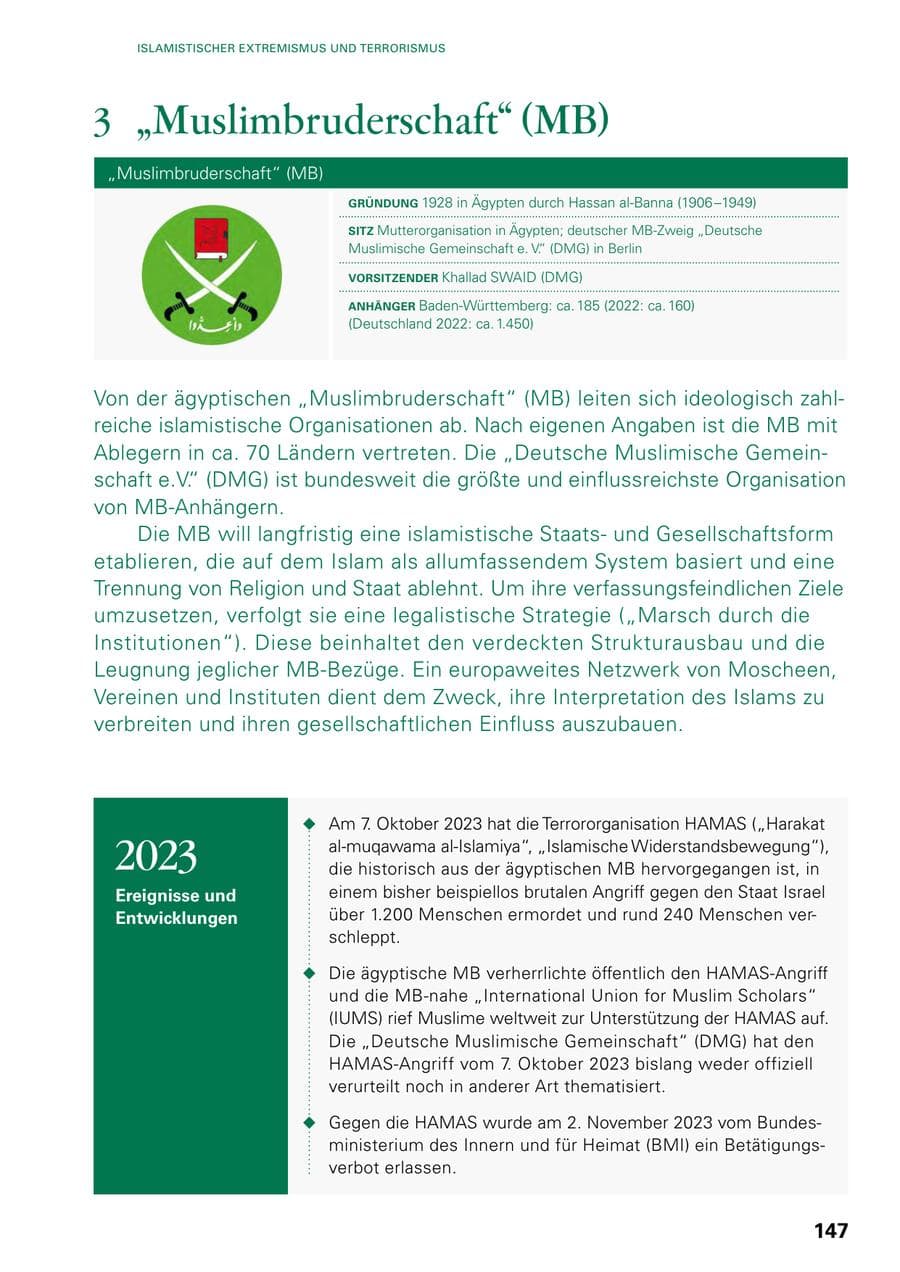 Seite 145 des Verfassungsschutzbericht 2023 Baden-Württemberg