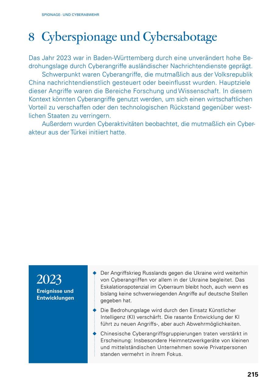 Seite 213 des Verfassungsschutzbericht 2023 Baden-Württemberg