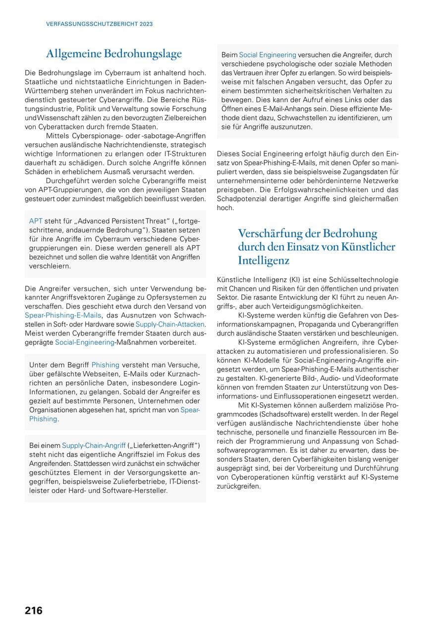 Seite 214 des Verfassungsschutzbericht 2023 Baden-Württemberg