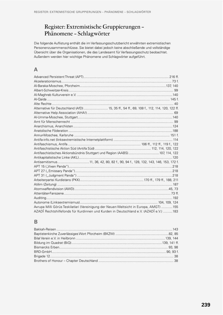 Seite 237 des Verfassungsschutzbericht 2023 Baden-Württemberg