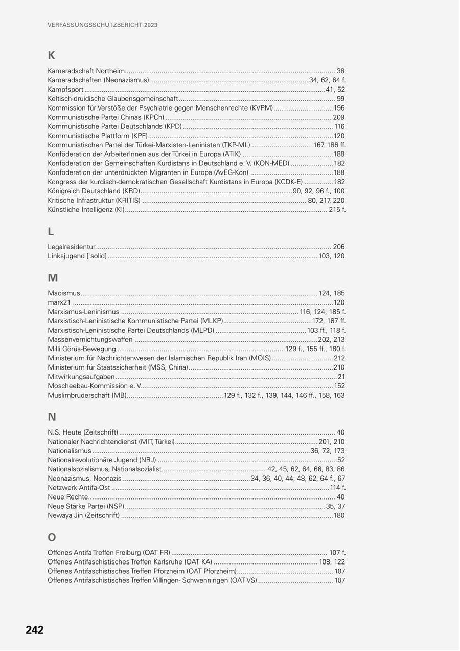 Seite 240 des Verfassungsschutzbericht 2023 Baden-Württemberg