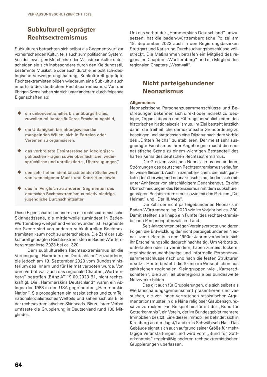 Seite 62 des Verfassungsschutzbericht 2023 Baden-Württemberg