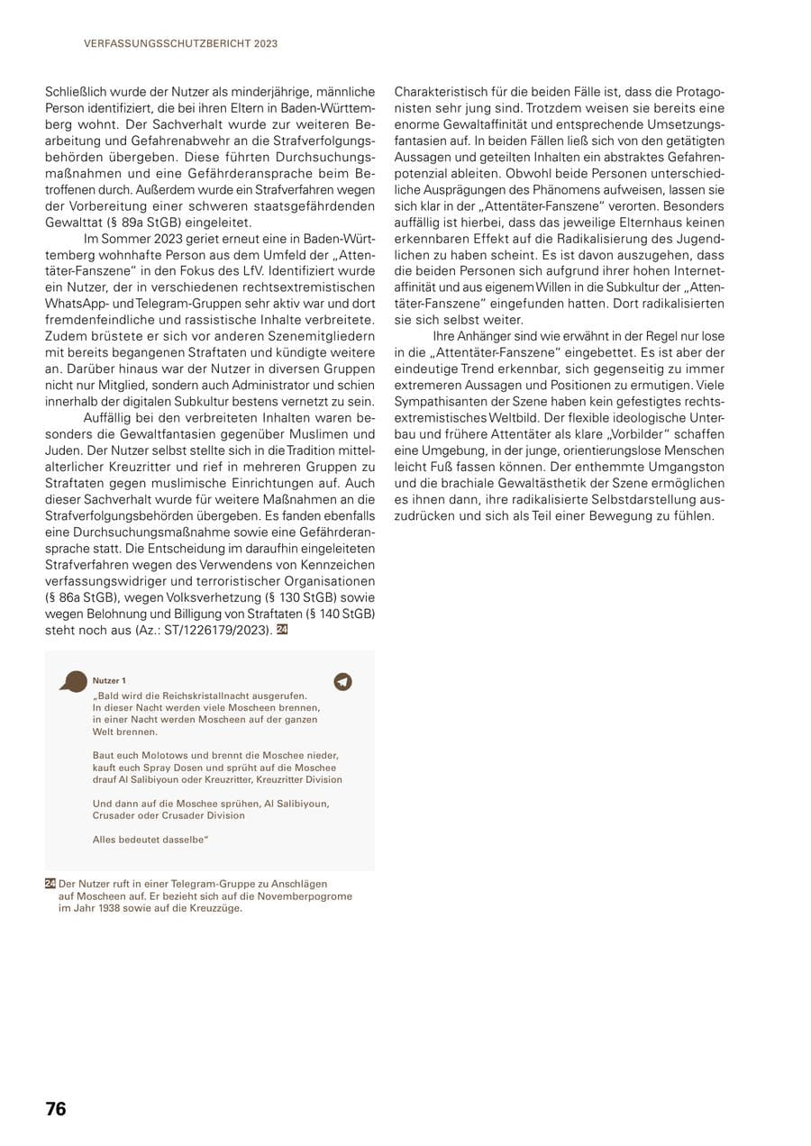 Seite 74 des Verfassungsschutzbericht 2023 Baden-Württemberg