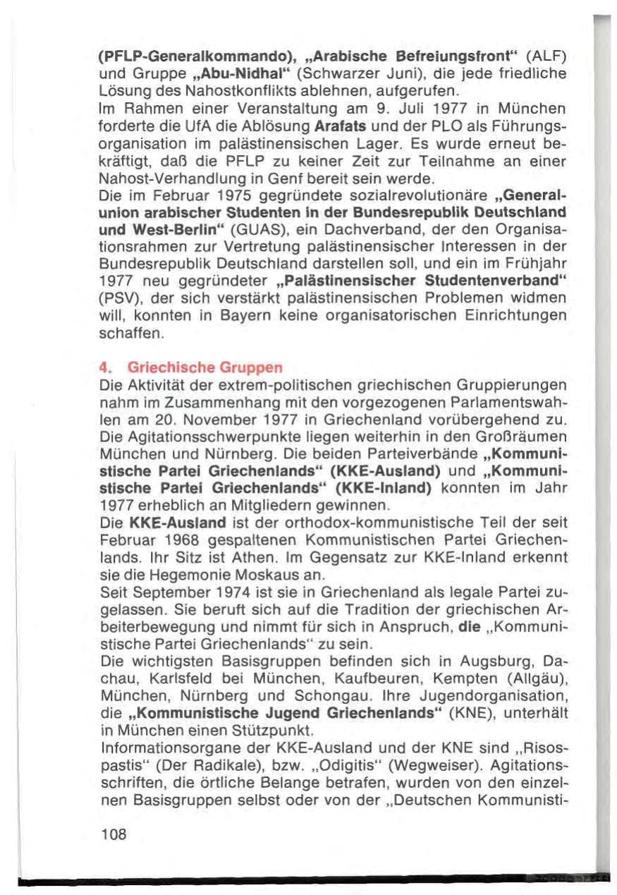 Seite 110 des Verfassungsschutzbericht 1977 Bayern