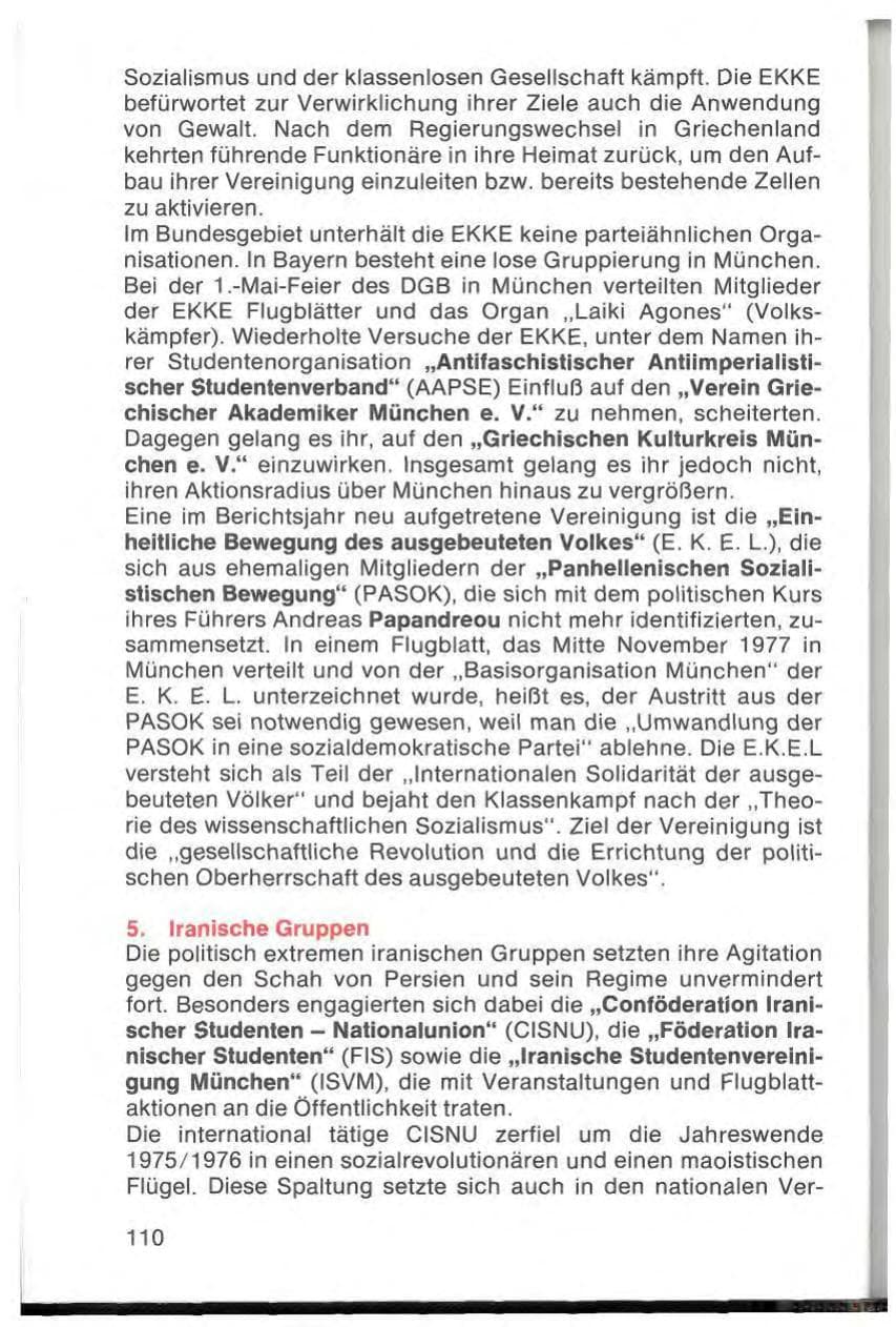Seite 112 des Verfassungsschutzbericht 1977 Bayern
