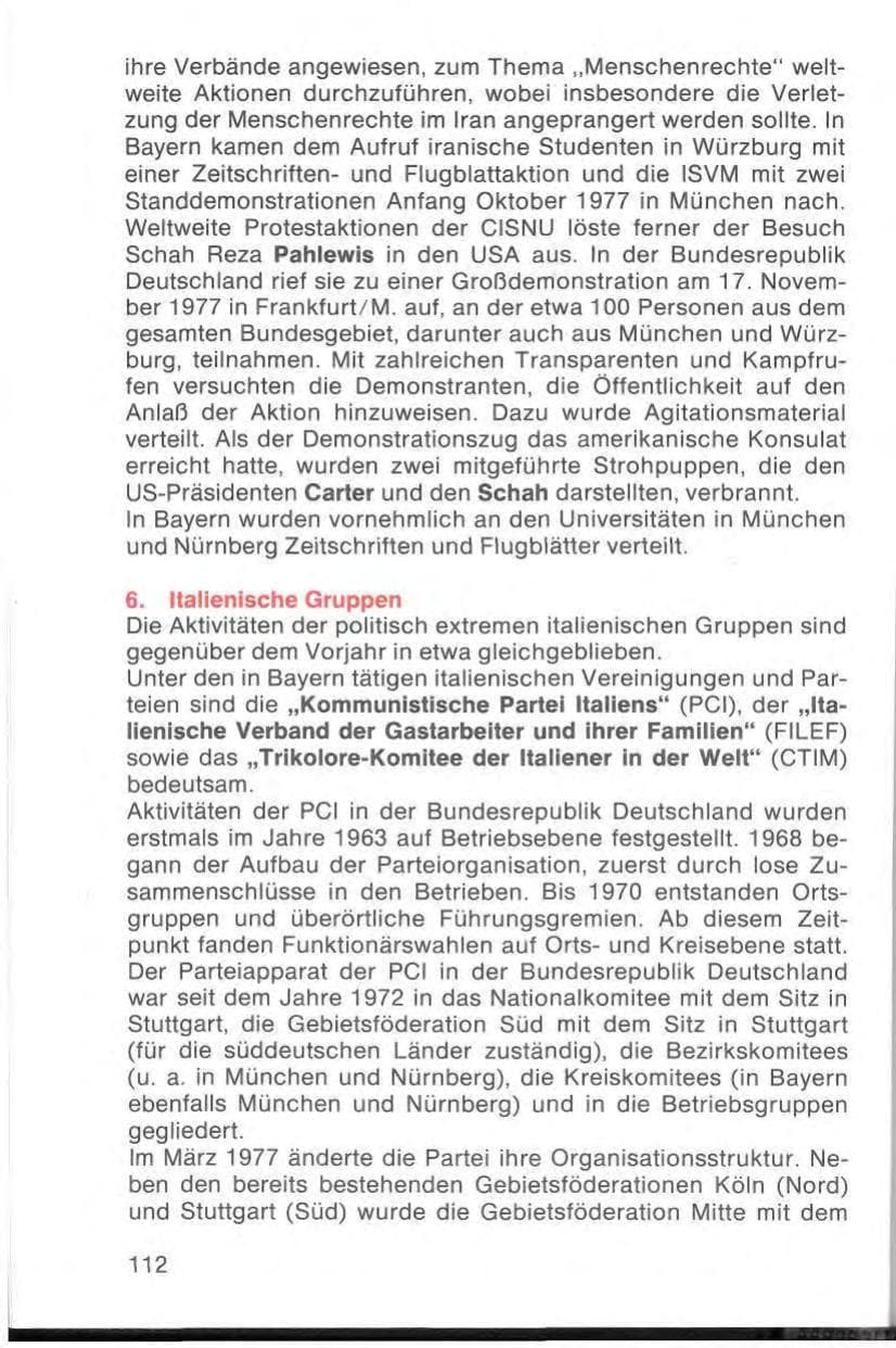 Seite 114 des Verfassungsschutzbericht 1977 Bayern