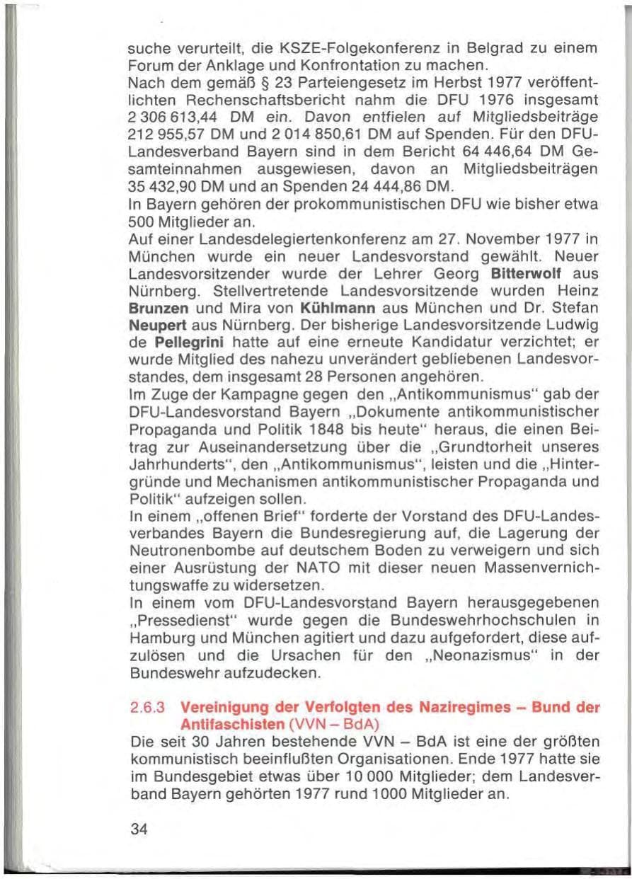 Seite 36 des Verfassungsschutzbericht 1977 Bayern