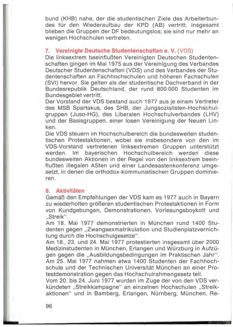 Seite 98 des Verfassungsschutzbericht 1977 Bayern
