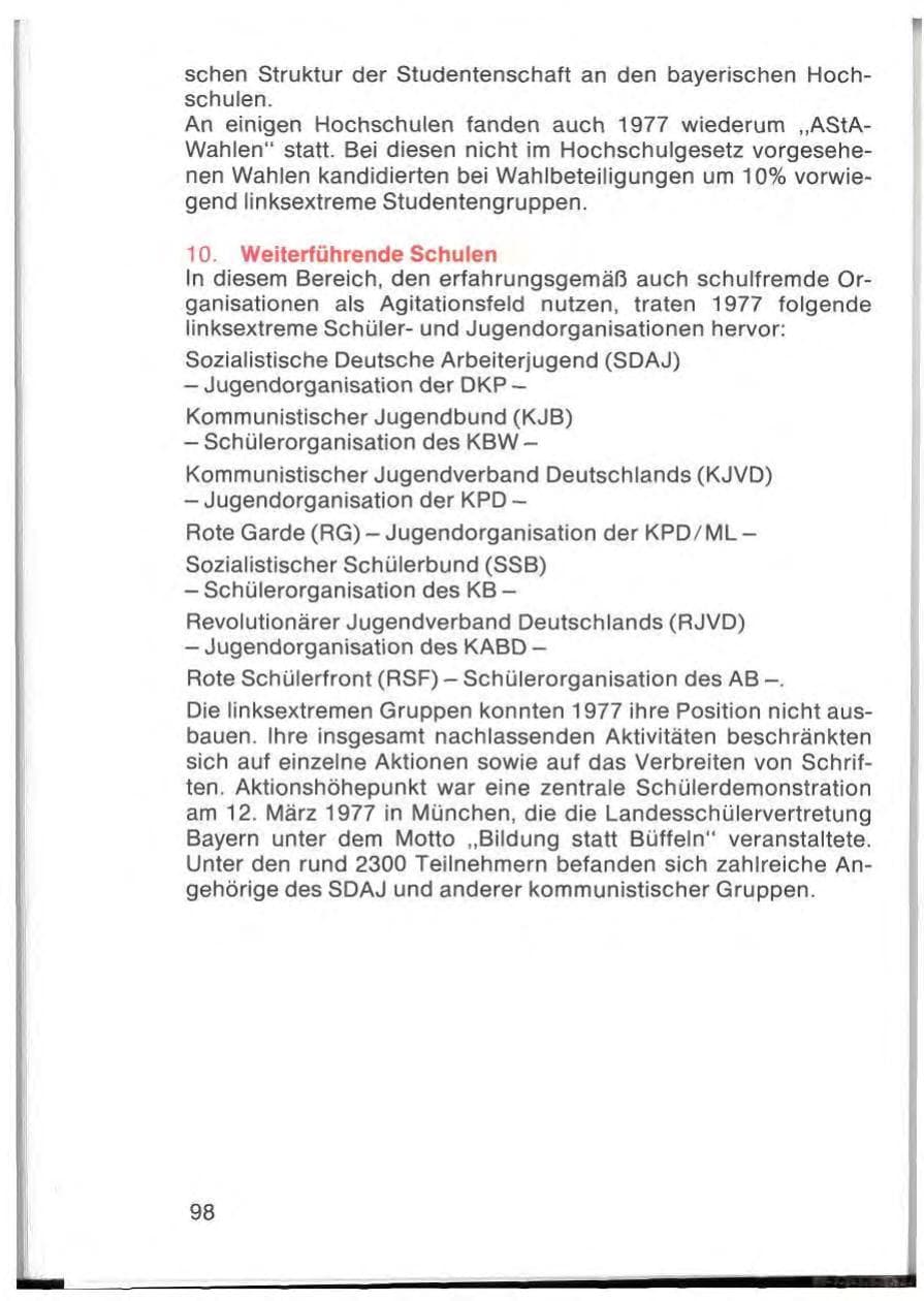 Seite 100 des Verfassungsschutzbericht 1977 Bayern