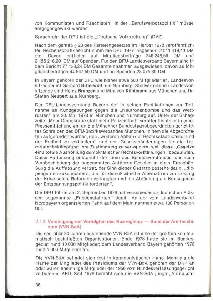 Seite 38 des Verfassungsschutzbericht 1978 Bayern