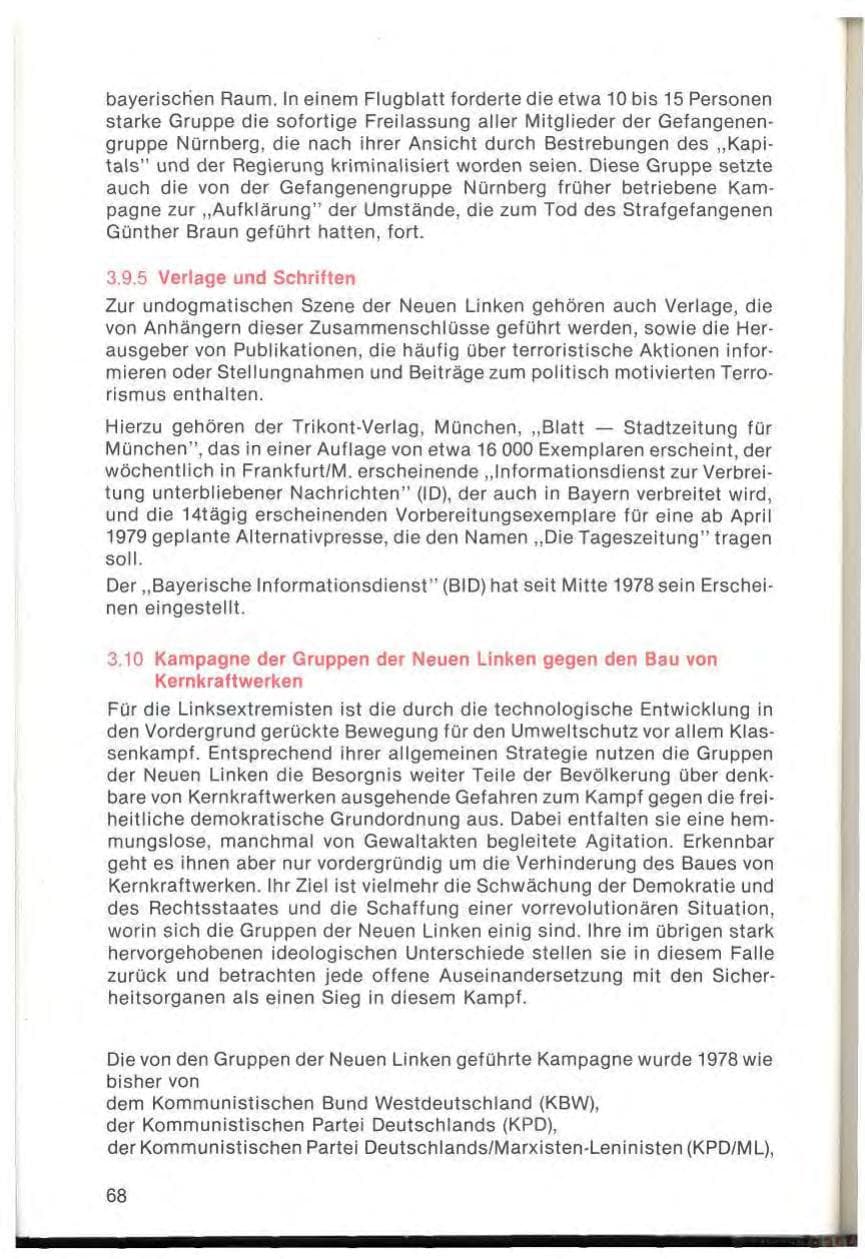 Seite 70 des Verfassungsschutzbericht 1978 Bayern
