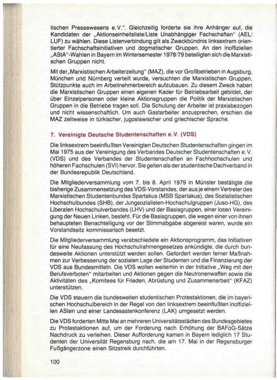 Seite 102 des Verfassungsschutzbericht 1979 Bayern