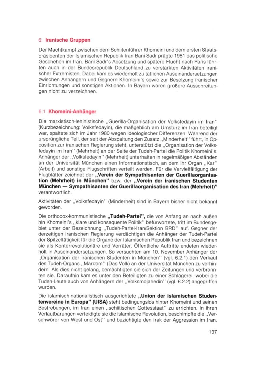 Seite 138 des Verfassungsschutzbericht 1981 Bayern