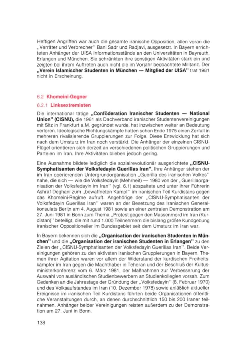 Seite 139 des Verfassungsschutzbericht 1981 Bayern