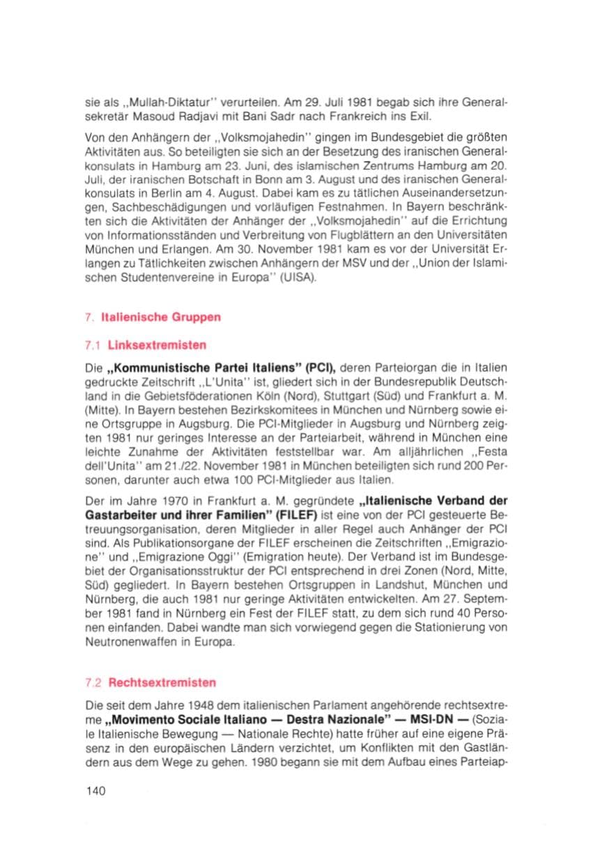 Seite 141 des Verfassungsschutzbericht 1981 Bayern