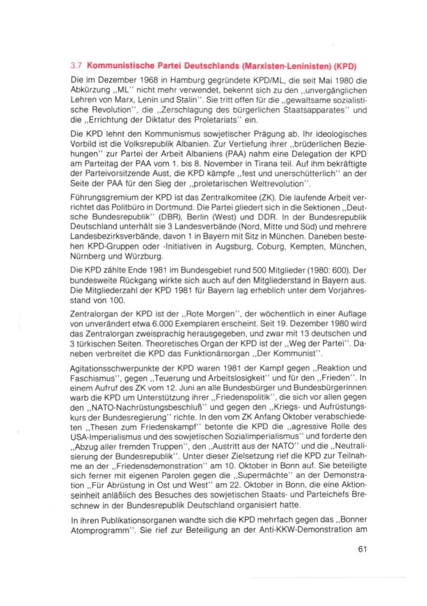 Seite 62 des Verfassungsschutzbericht 1981 Bayern