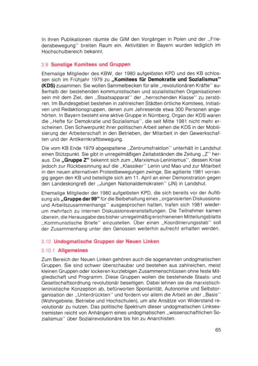 Seite 66 des Verfassungsschutzbericht 1981 Bayern