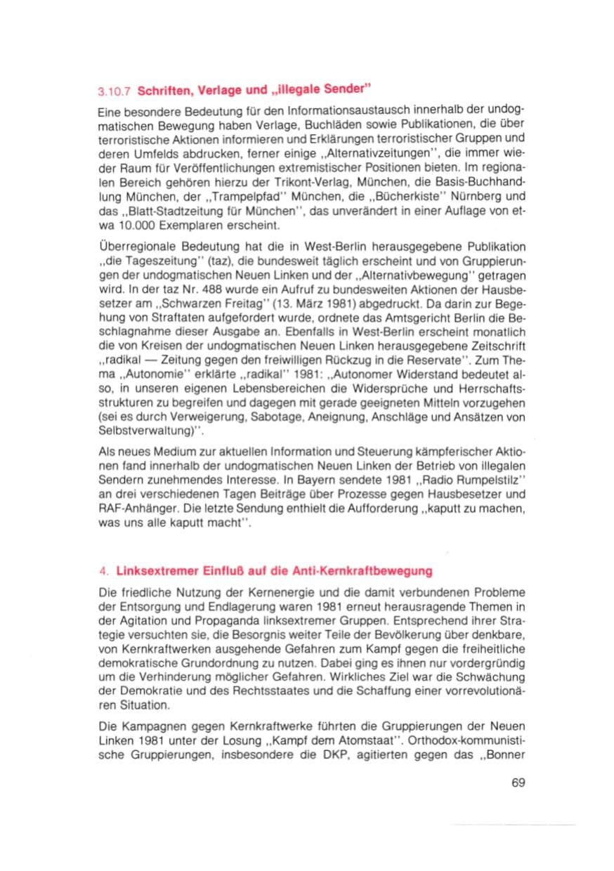 Seite 70 des Verfassungsschutzbericht 1981 Bayern