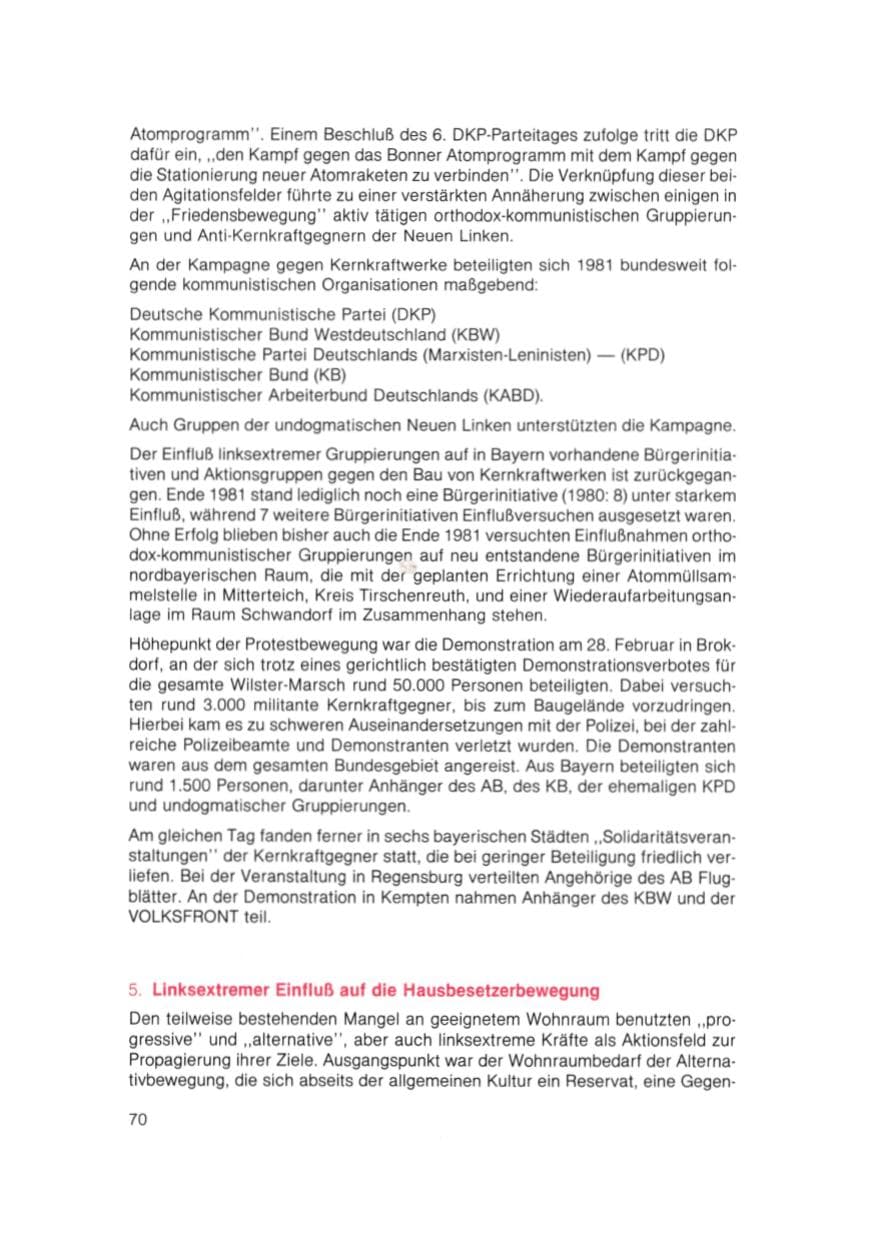 Seite 71 des Verfassungsschutzbericht 1981 Bayern