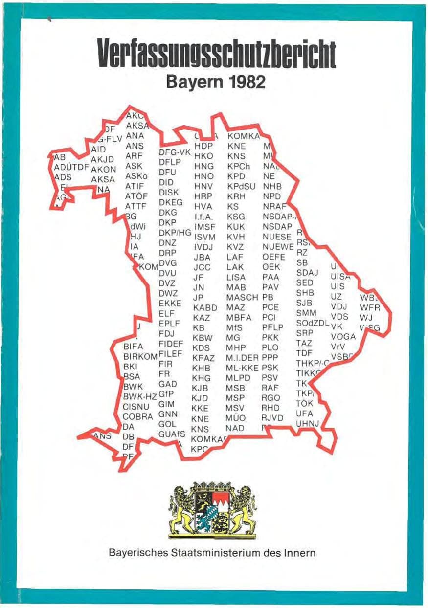 Seite 1 des Verfassungsschutzbericht 1982 Bayern
