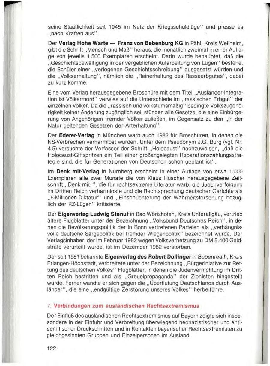 Seite 124 des Verfassungsschutzbericht 1982 Bayern