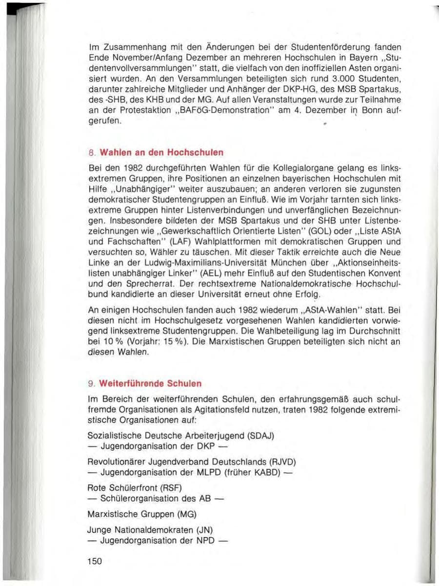 Seite 152 des Verfassungsschutzbericht 1982 Bayern