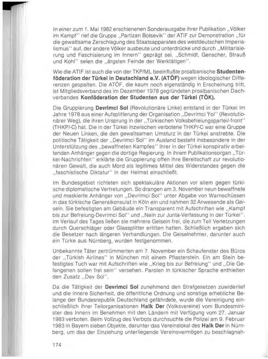 Seite 176 des Verfassungsschutzbericht 1982 Bayern