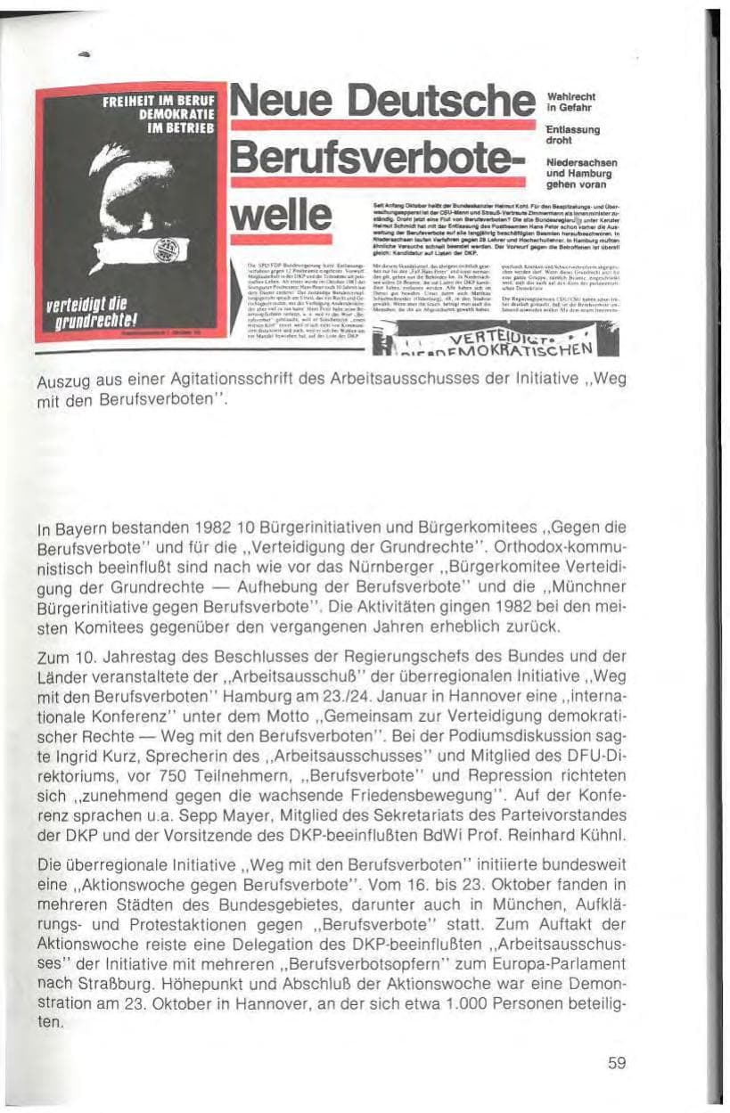 Seite 61 des Verfassungsschutzbericht 1982 Bayern