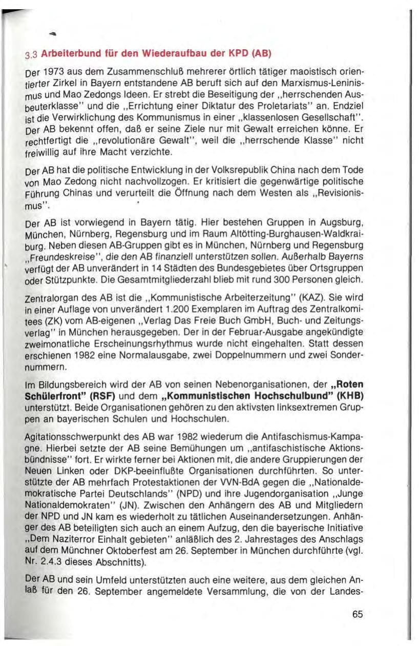Seite 67 des Verfassungsschutzbericht 1982 Bayern