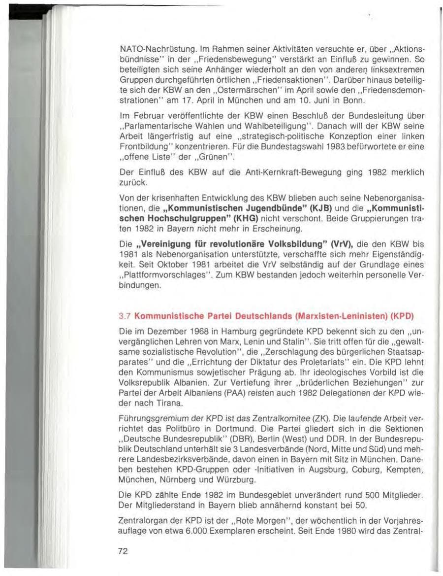 Seite 74 des Verfassungsschutzbericht 1982 Bayern