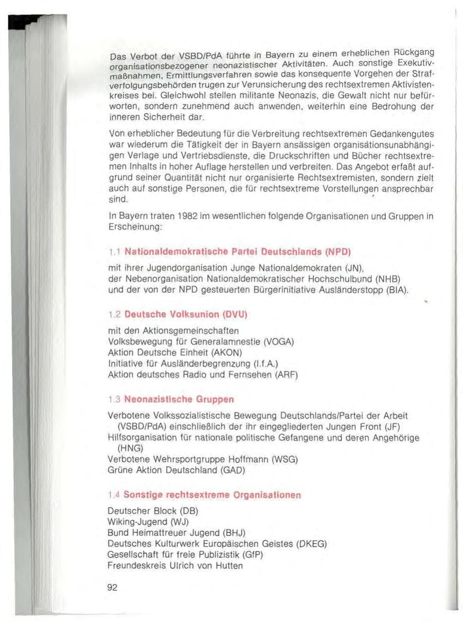Seite 94 des Verfassungsschutzbericht 1982 Bayern