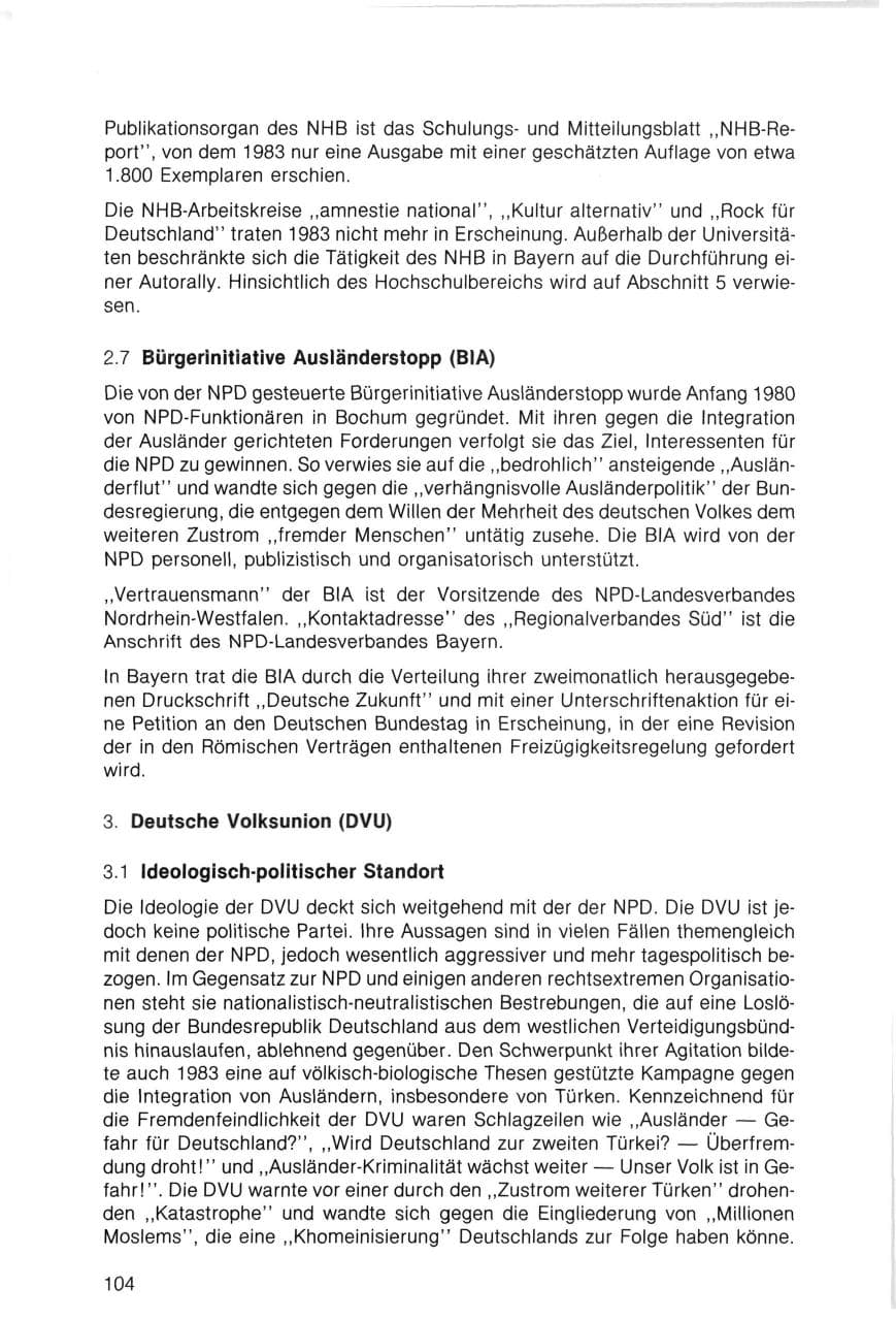 Seite 104 des Verfassungsschutzbericht 1983 Bayern