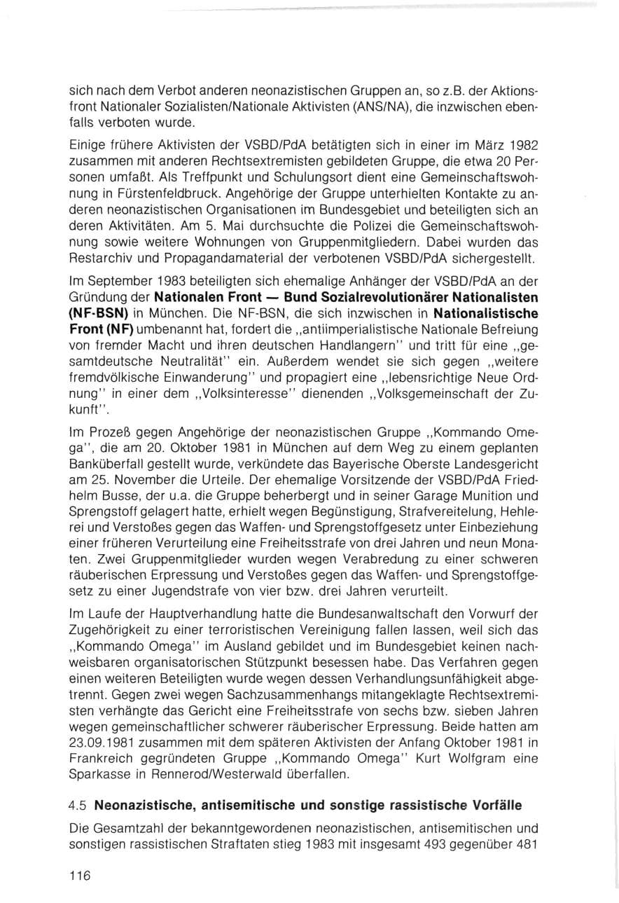 Seite 116 des Verfassungsschutzbericht 1983 Bayern