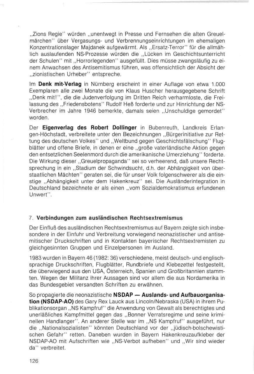 Seite 126 des Verfassungsschutzbericht 1983 Bayern