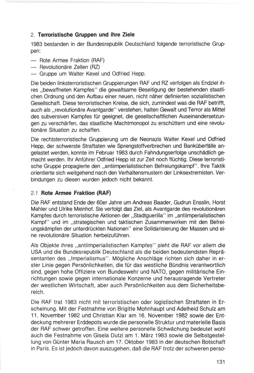 Seite 131 des Verfassungsschutzbericht 1983 Bayern