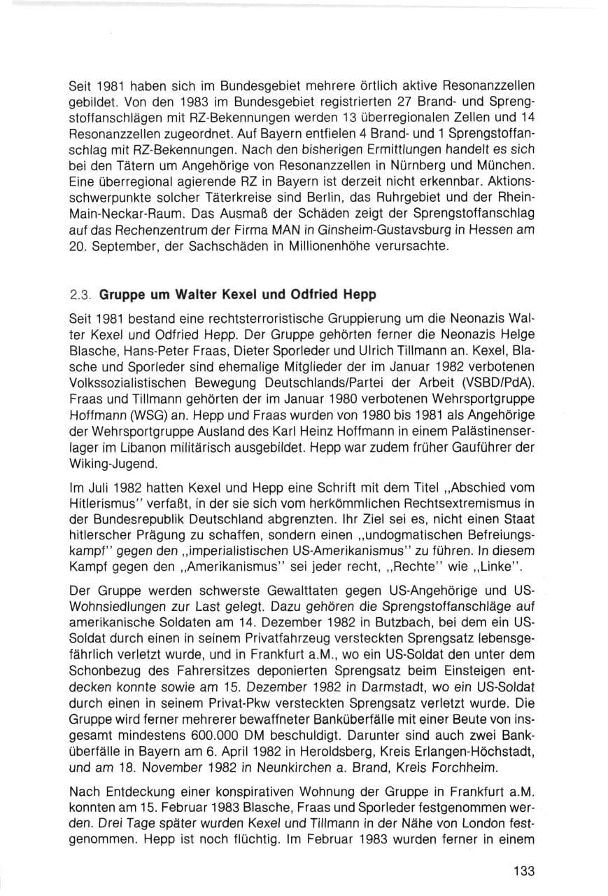 Seite 133 des Verfassungsschutzbericht 1983 Bayern