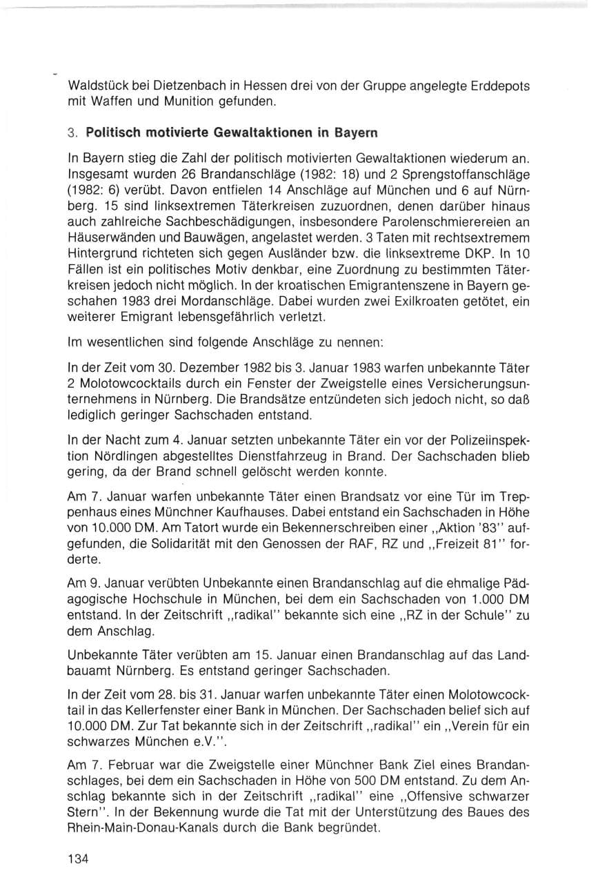 Seite 134 des Verfassungsschutzbericht 1983 Bayern