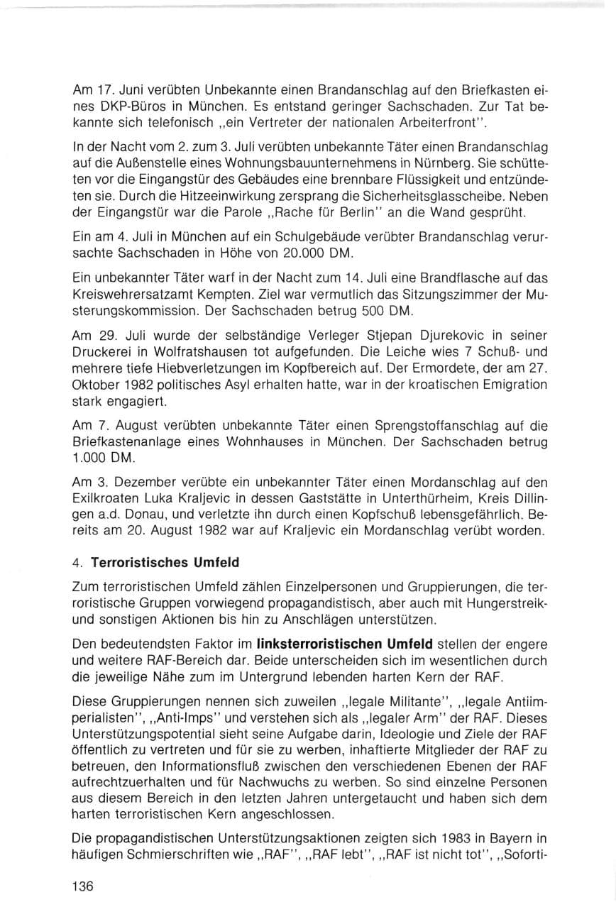 Seite 136 des Verfassungsschutzbericht 1983 Bayern