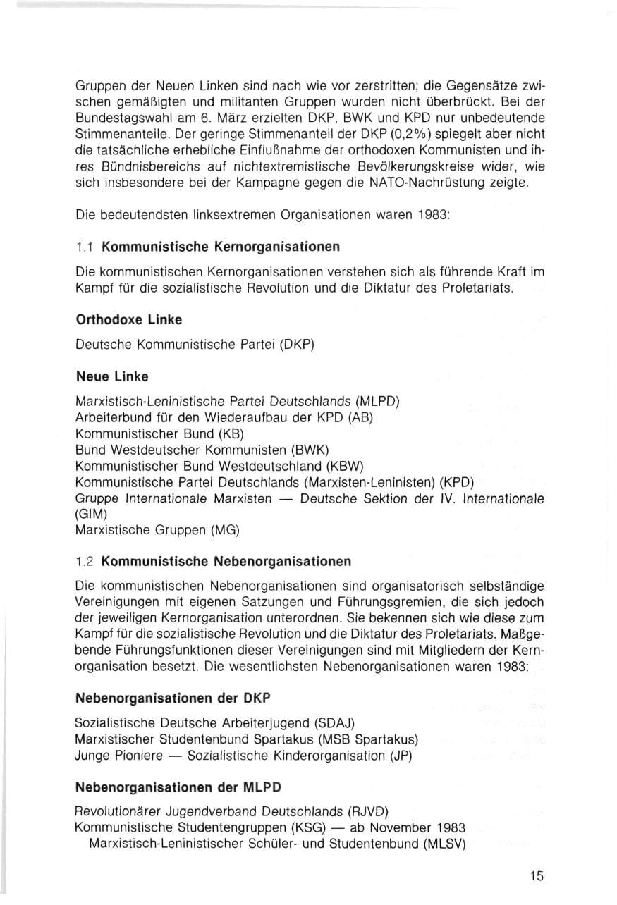 Seite 15 des Verfassungsschutzbericht 1983 Bayern