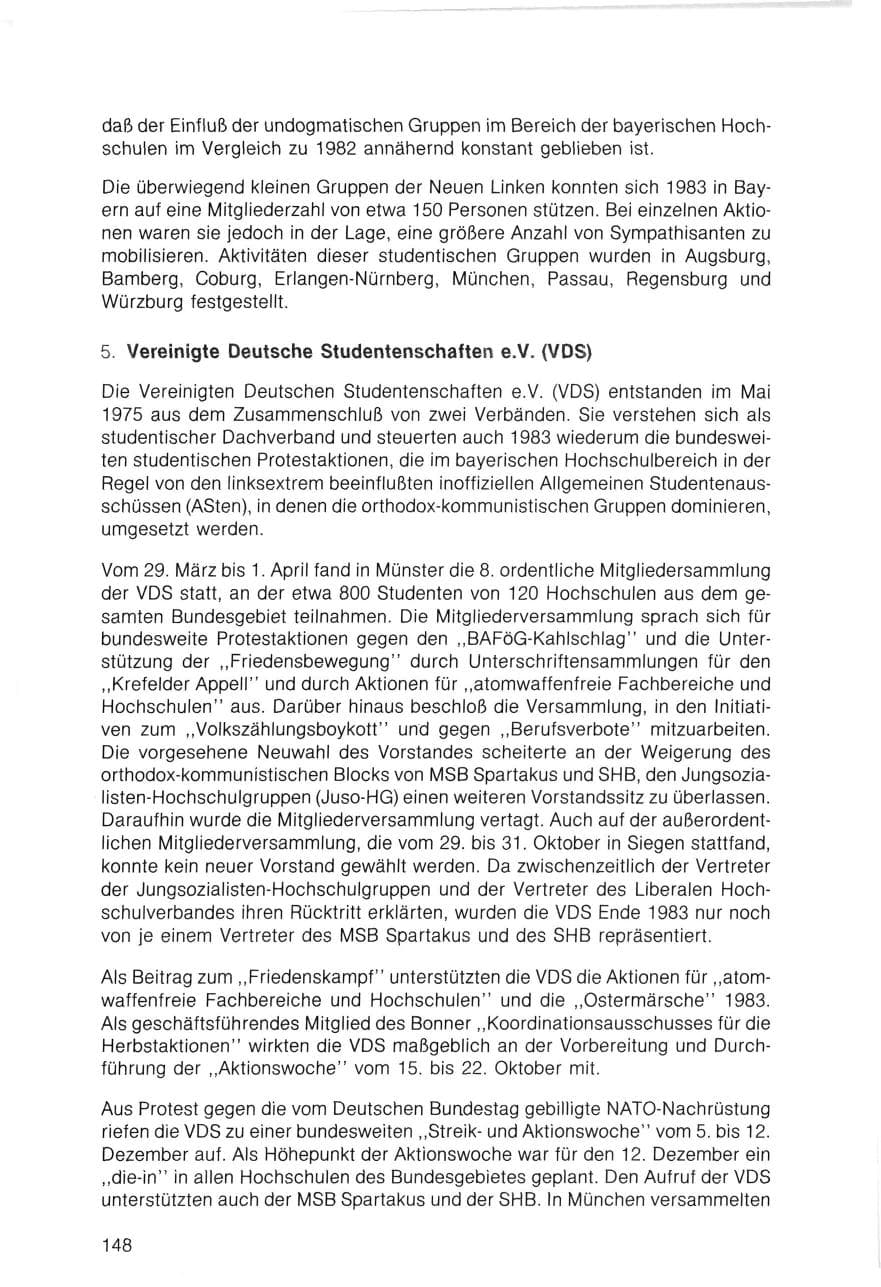 Seite 148 des Verfassungsschutzbericht 1983 Bayern